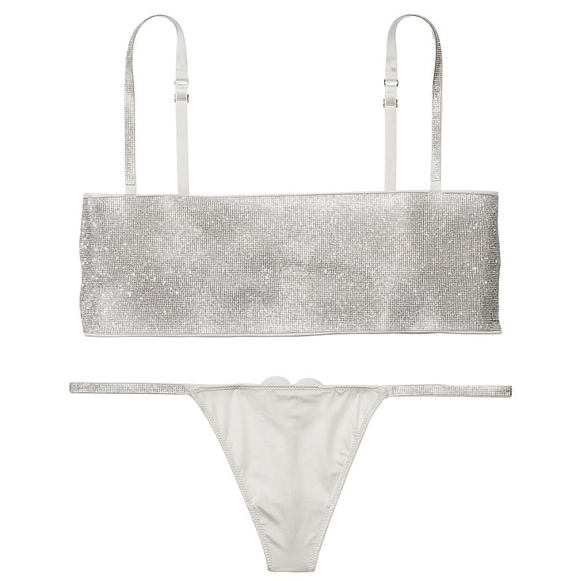 Victoria's Secret Other - Victoria's Secret Silver Sparkle Bandeau Bralette & Thong Set